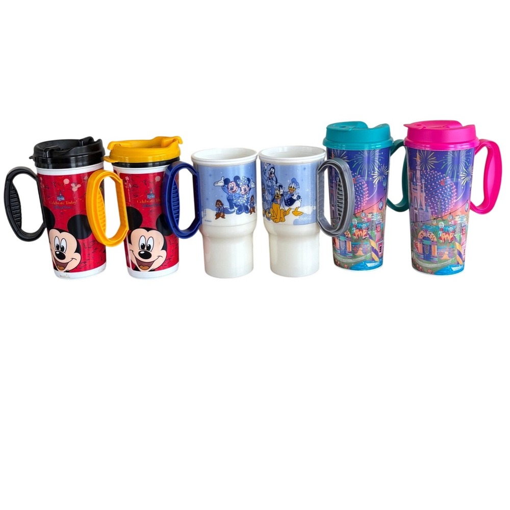 Walt Disney World Souvenir Travel Mug Lot of 6 Mickey Mouse Park Tumblers 2007